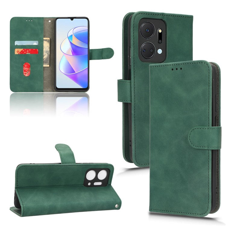 For Honor X7a 5G PU Leather Mobile Phone Case Skin-touch Stand Wallet Anti-drop Flip Phone Cover - Green
