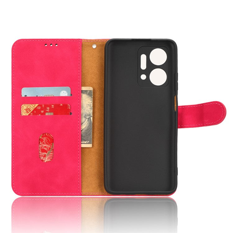 For Honor X7a 5G PU Leather Mobile Phone Case Skin-touch Stand Wallet Anti-drop Flip Phone Cover - Rose
