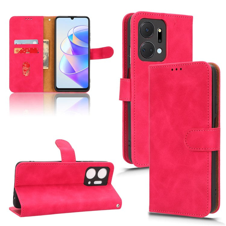 For Honor X7a 5G PU Leather Mobile Phone Case Skin-touch Stand Wallet Anti-drop Flip Phone Cover - Rose