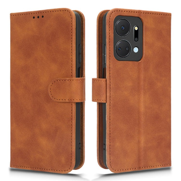 For Honor X7a 5G PU Leather Mobile Phone Case Skin-touch Stand Wallet Anti-drop Flip Phone Cover - Brown