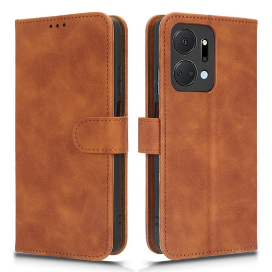 For Honor X7a 5G PU Leather Mobile Phone Case Skin-touch Stand Wallet Anti-drop Flip Phone Cover - Brown