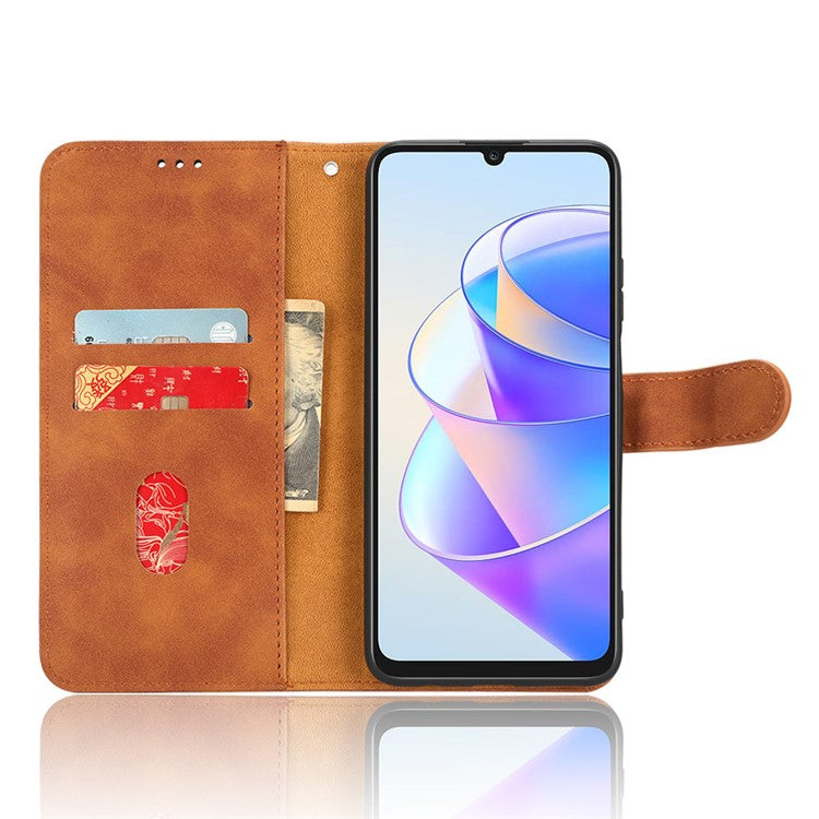 For Honor X7a 5G PU Leather Mobile Phone Case Skin-touch Stand Wallet Anti-drop Flip Phone Cover - Brown