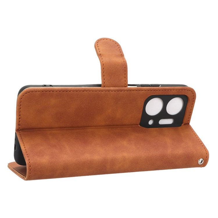 For Honor X7a 5G PU Leather Mobile Phone Case Skin-touch Stand Wallet Anti-drop Flip Phone Cover - Brown