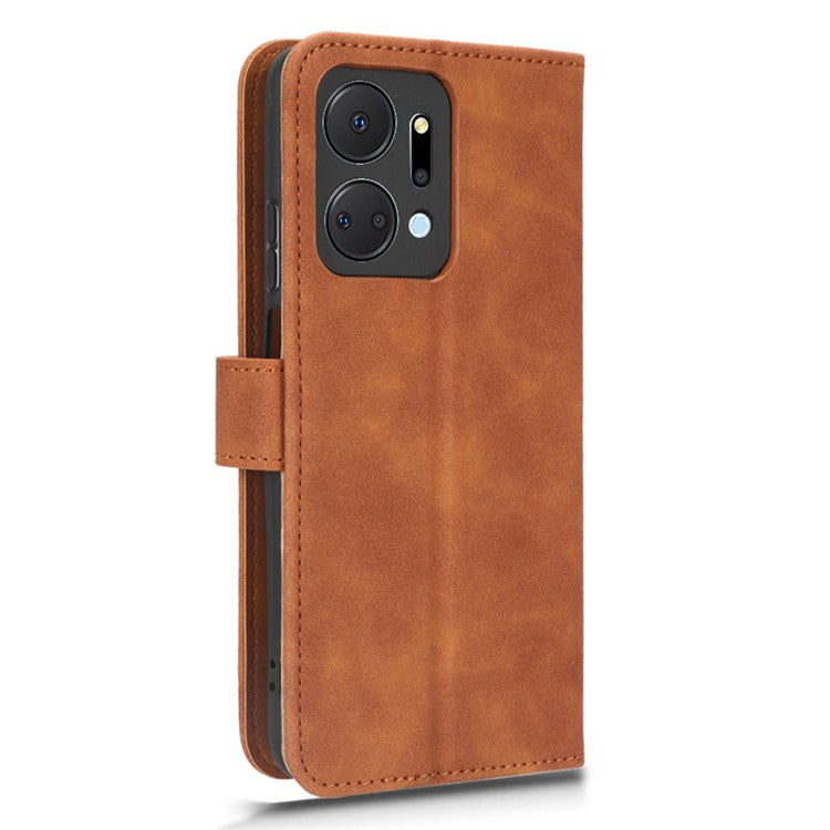 For Honor X7a 5G PU Leather Mobile Phone Case Skin-touch Stand Wallet Anti-drop Flip Phone Cover - Brown