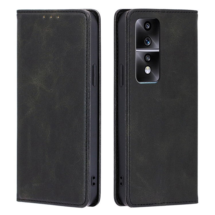 Anti-drop Leather Phone Case for Honor 80 GT 5G , Calf Texture Wallet Stand Magnetic Closure Phone Cover - Black