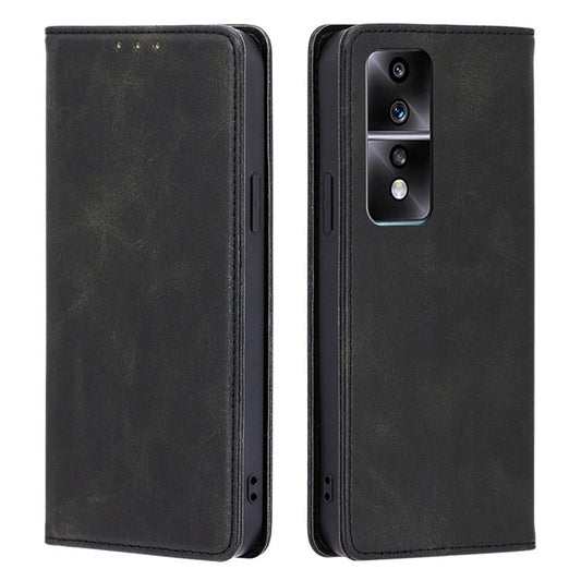 Anti-drop Leather Phone Case for Honor 80 GT 5G , Calf Texture Wallet Stand Magnetic Closure Phone Cover - Black