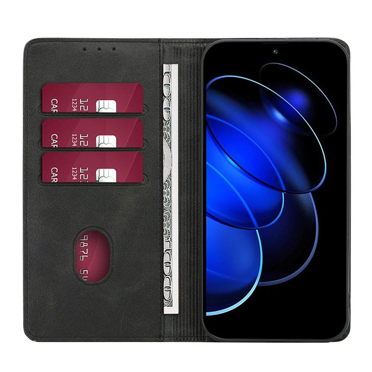 Anti-drop Leather Phone Case for Honor 80 GT 5G , Calf Texture Wallet Stand Magnetic Closure Phone Cover - Black