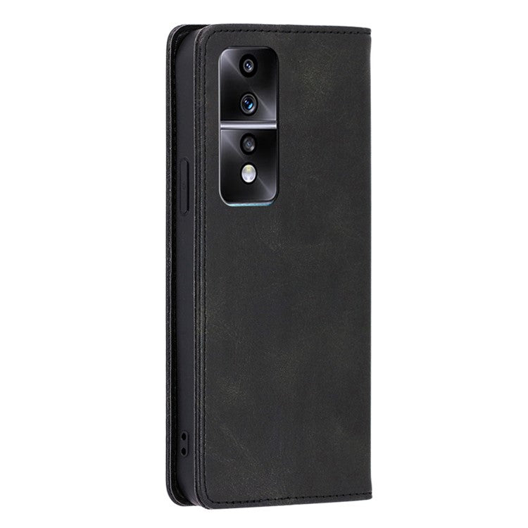 Anti-drop Leather Phone Case for Honor 80 GT 5G , Calf Texture Wallet Stand Magnetic Closure Phone Cover - Black