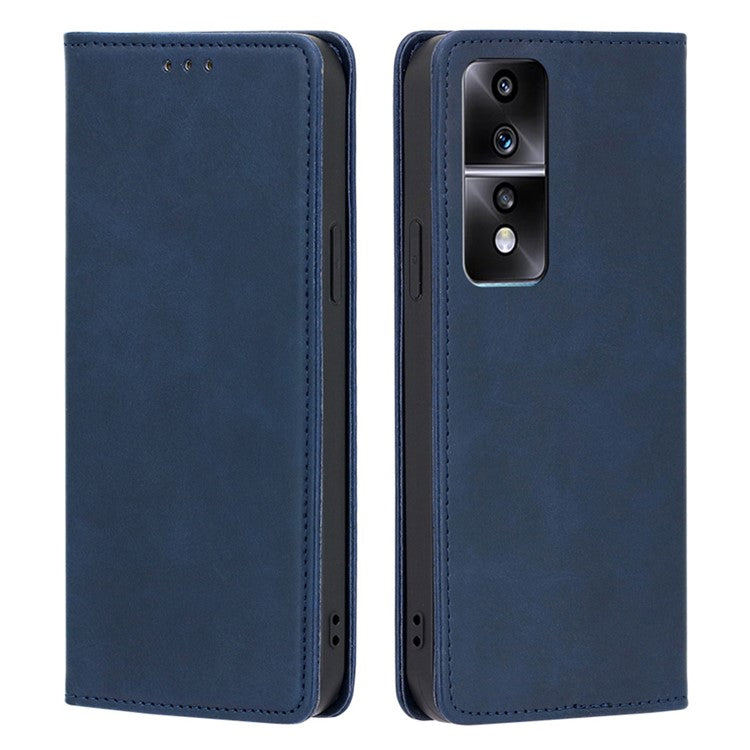 Anti-drop Leather Phone Case for Honor 80 GT 5G , Calf Texture Wallet Stand Magnetic Closure Phone Cover - Blue