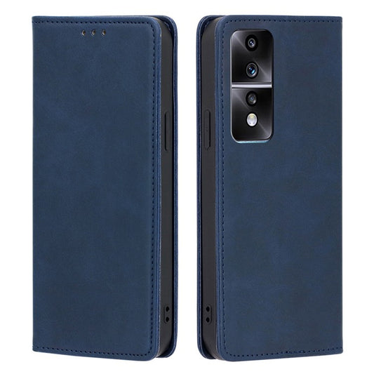 Anti-drop Leather Phone Case for Honor 80 GT 5G , Calf Texture Wallet Stand Magnetic Closure Phone Cover - Blue