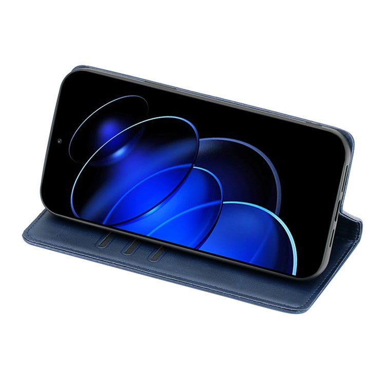 Anti-drop Leather Phone Case for Honor 80 GT 5G , Calf Texture Wallet Stand Magnetic Closure Phone Cover - Blue