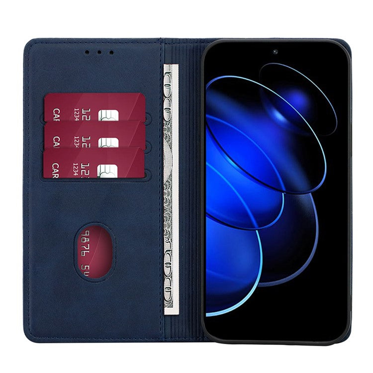 Anti-drop Leather Phone Case for Honor 80 GT 5G , Calf Texture Wallet Stand Magnetic Closure Phone Cover - Blue