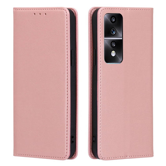 Anti-drop Leather Phone Case for Honor 80 GT 5G , Calf Texture Wallet Stand Magnetic Closure Phone Cover - Rose Gold