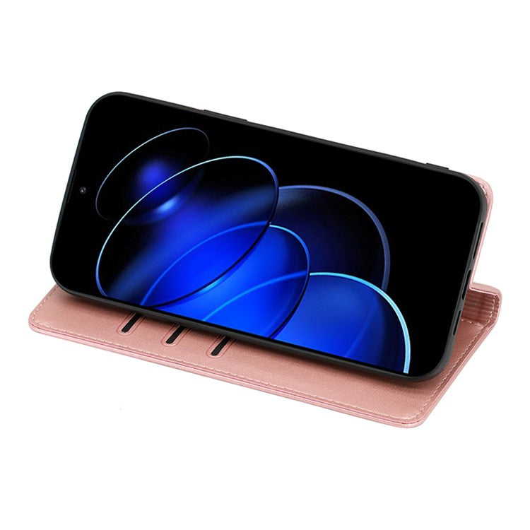 Anti-drop Leather Phone Case for Honor 80 GT 5G , Calf Texture Wallet Stand Magnetic Closure Phone Cover - Rose Gold