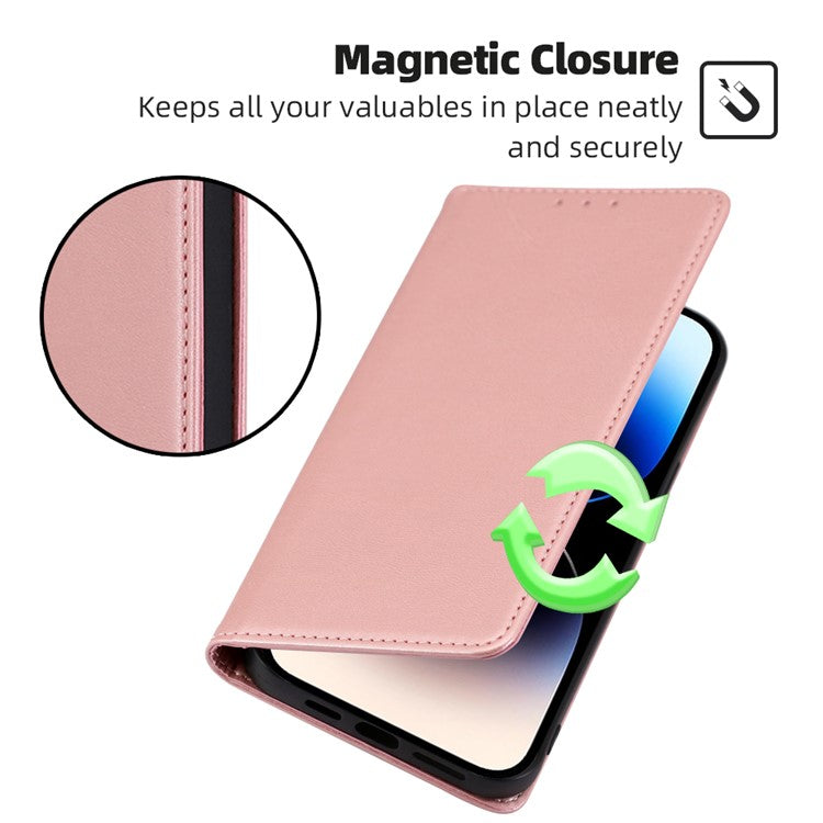 Anti-drop Leather Phone Case for Honor 80 GT 5G , Calf Texture Wallet Stand Magnetic Closure Phone Cover - Rose Gold