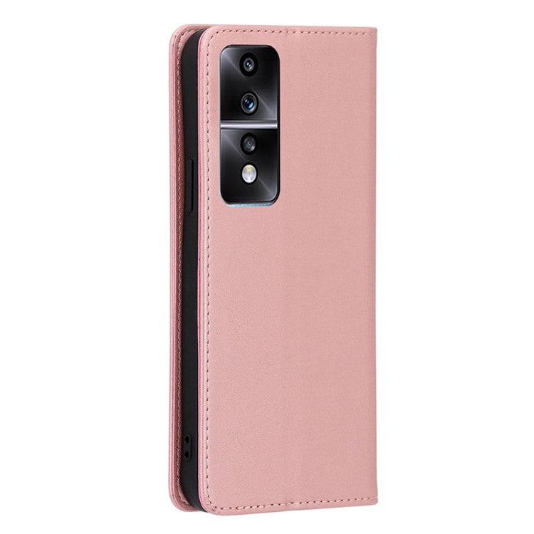 Anti-drop Leather Phone Case for Honor 80 GT 5G , Calf Texture Wallet Stand Magnetic Closure Phone Cover - Rose Gold