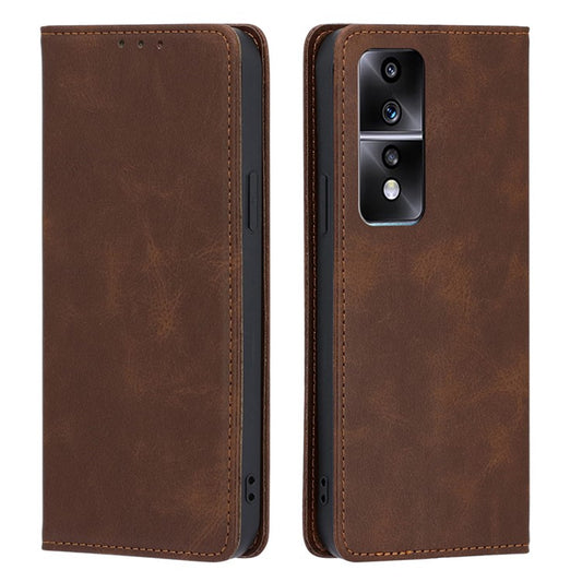 Anti-drop Leather Phone Case for Honor 80 GT 5G , Calf Texture Wallet Stand Magnetic Closure Phone Cover - Brown