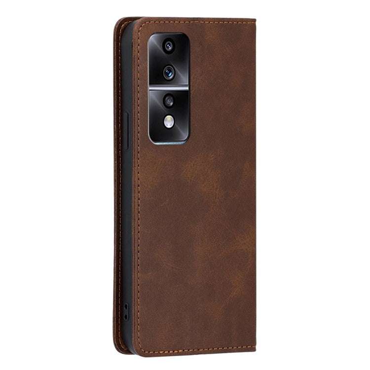 Anti-drop Leather Phone Case for Honor 80 GT 5G , Calf Texture Wallet Stand Magnetic Closure Phone Cover - Brown