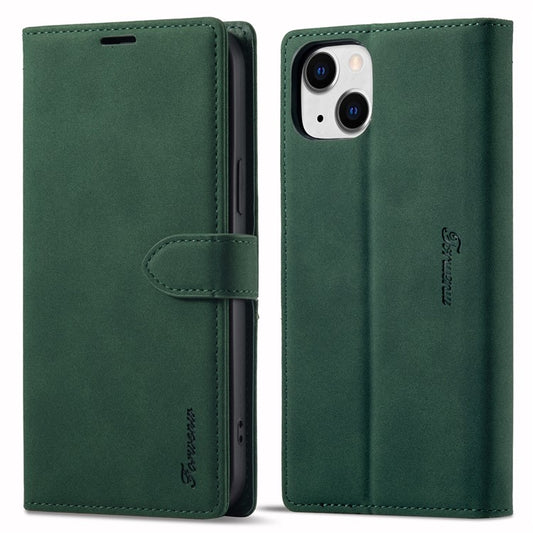 FORWENW Cell Phone Cover for iPhone 14 , F1 Series Shockproof PU Leather Phone Case Wallet Stand - Green