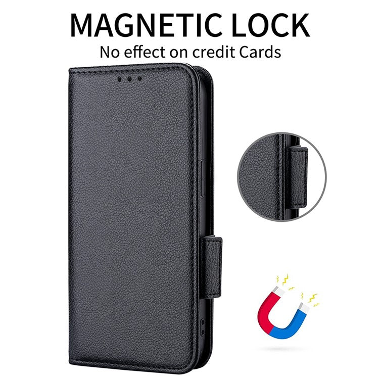 Leather Cell Phone Cover For Honor X7a 5G / Play7T 5G Wallet Stand Litchi Texture Shockproof Flip Phone Case - Black