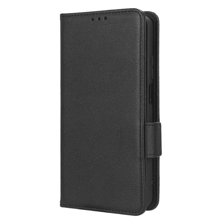 Leather Cell Phone Cover For Honor X7a 5G / Play7T 5G Wallet Stand Litchi Texture Shockproof Flip Phone Case - Black