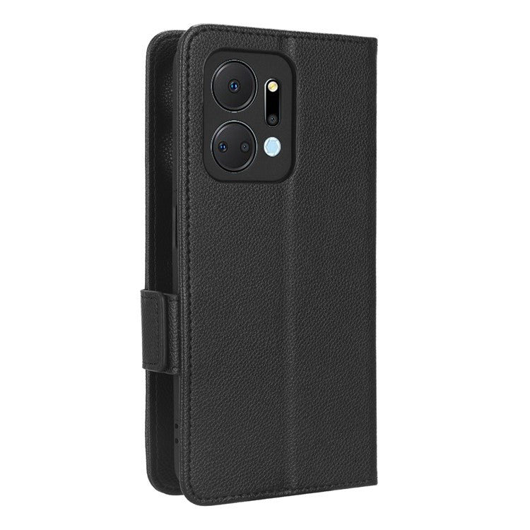 Leather Cell Phone Cover For Honor X7a 5G / Play7T 5G Wallet Stand Litchi Texture Shockproof Flip Phone Case - Black