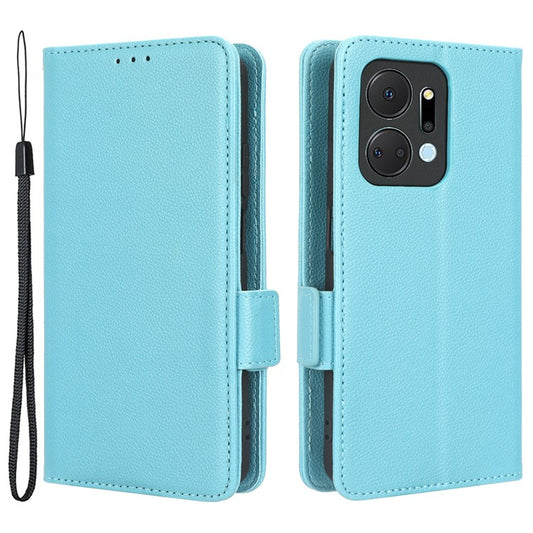 Leather Cell Phone Cover For Honor X7a 5G / Play7T 5G Wallet Stand Litchi Texture Shockproof Flip Phone Case - Baby Blue