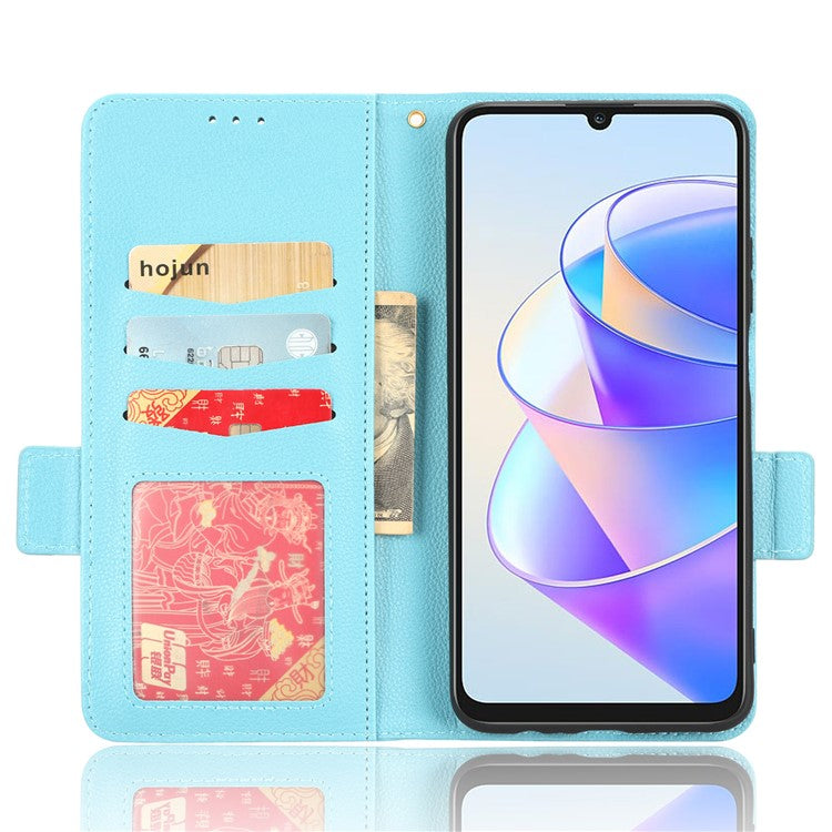 Leather Cell Phone Cover For Honor X7a 5G / Play7T 5G Wallet Stand Litchi Texture Shockproof Flip Phone Case - Baby Blue