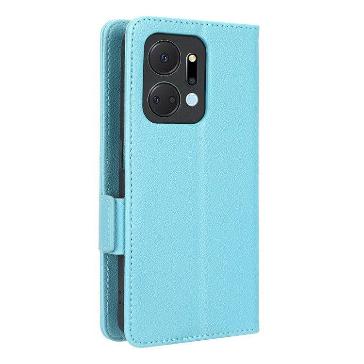Leather Cell Phone Cover For Honor X7a 5G / Play7T 5G Wallet Stand Litchi Texture Shockproof Flip Phone Case - Baby Blue
