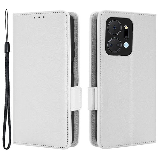 Leather Cell Phone Cover For Honor X7a 5G / Play7T 5G Wallet Stand Litchi Texture Shockproof Flip Phone Case - White