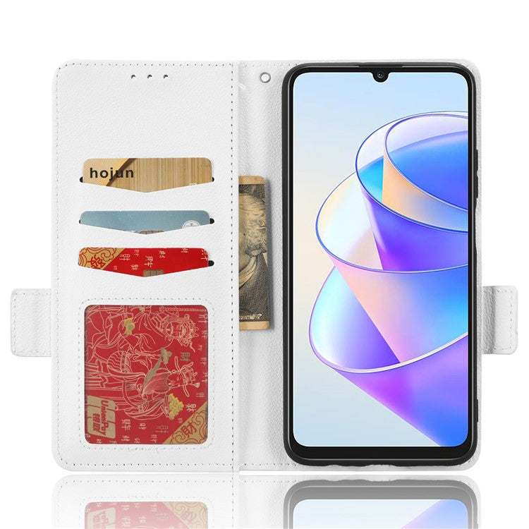 Leather Cell Phone Cover For Honor X7a 5G / Play7T 5G Wallet Stand Litchi Texture Shockproof Flip Phone Case - White