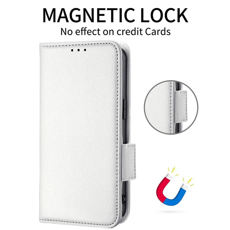 Leather Cell Phone Cover For Honor X7a 5G / Play7T 5G Wallet Stand Litchi Texture Shockproof Flip Phone Case - White