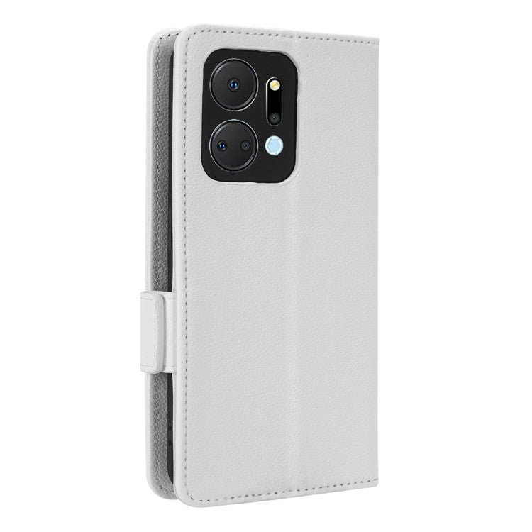 Leather Cell Phone Cover For Honor X7a 5G / Play7T 5G Wallet Stand Litchi Texture Shockproof Flip Phone Case - White