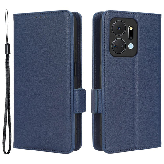 Leather Cell Phone Cover For Honor X7a 5G / Play7T 5G Wallet Stand Litchi Texture Shockproof Flip Phone Case - Dark Blue