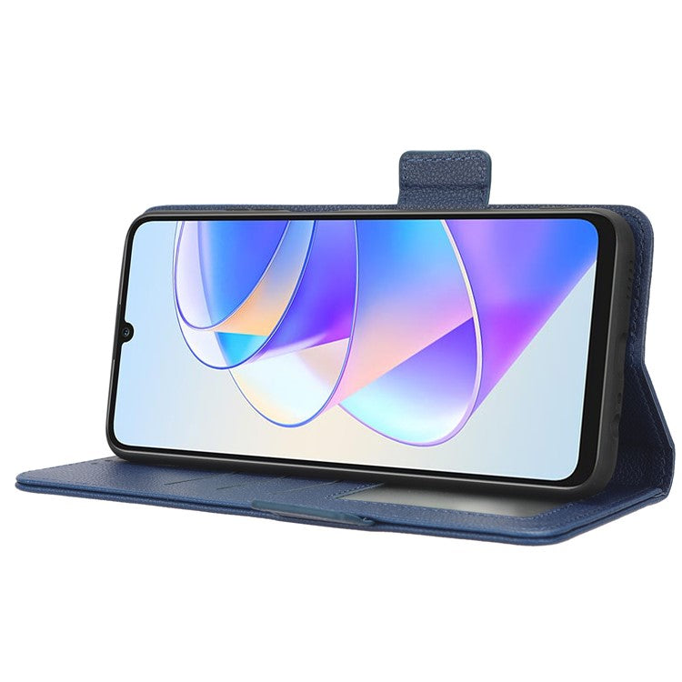 Leather Cell Phone Cover For Honor X7a 5G / Play7T 5G Wallet Stand Litchi Texture Shockproof Flip Phone Case - Dark Blue
