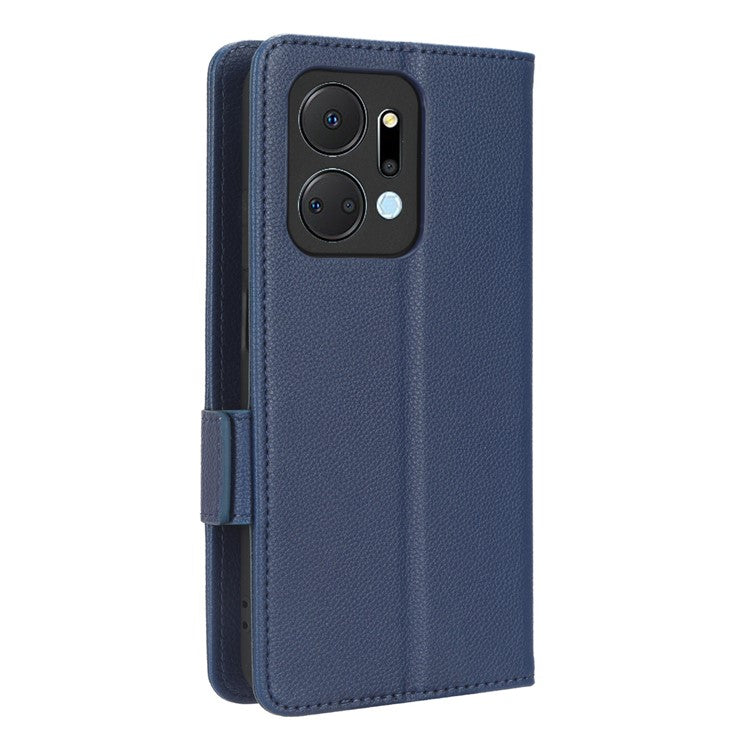 Leather Cell Phone Cover For Honor X7a 5G / Play7T 5G Wallet Stand Litchi Texture Shockproof Flip Phone Case - Dark Blue