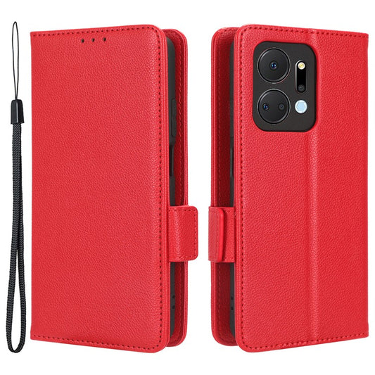 Leather Cell Phone Cover For Honor X7a 5G / Play7T 5G Wallet Stand Litchi Texture Shockproof Flip Phone Case - Red