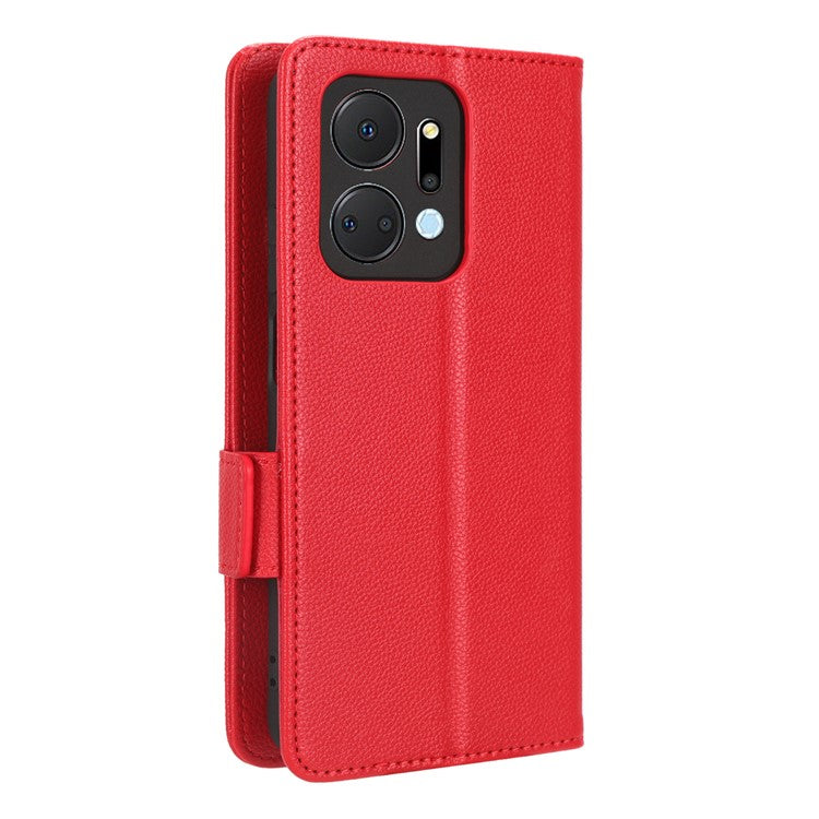 Leather Cell Phone Cover For Honor X7a 5G / Play7T 5G Wallet Stand Litchi Texture Shockproof Flip Phone Case - Red