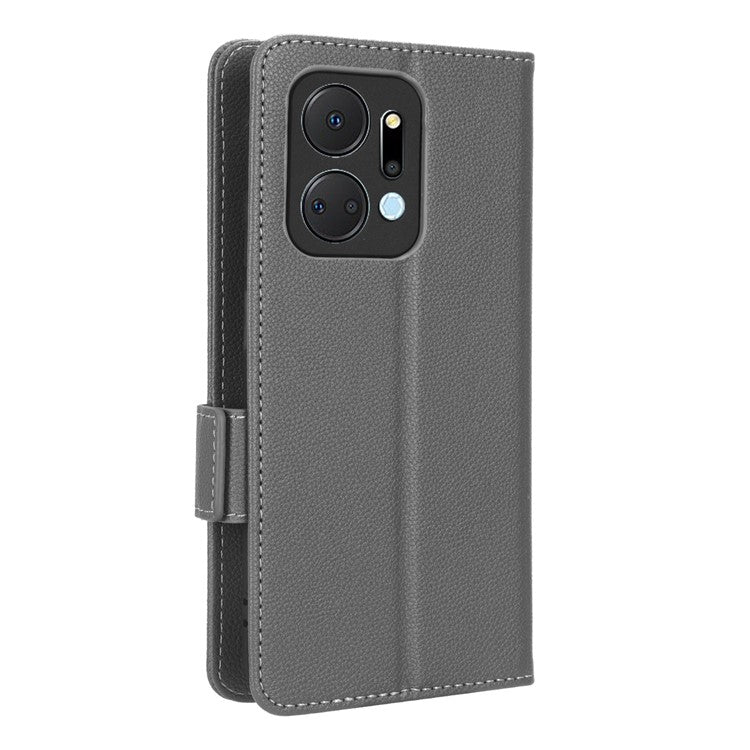 Leather Cell Phone Cover For Honor X7a 5G / Play7T 5G Wallet Stand Litchi Texture Shockproof Flip Phone Case - Grey