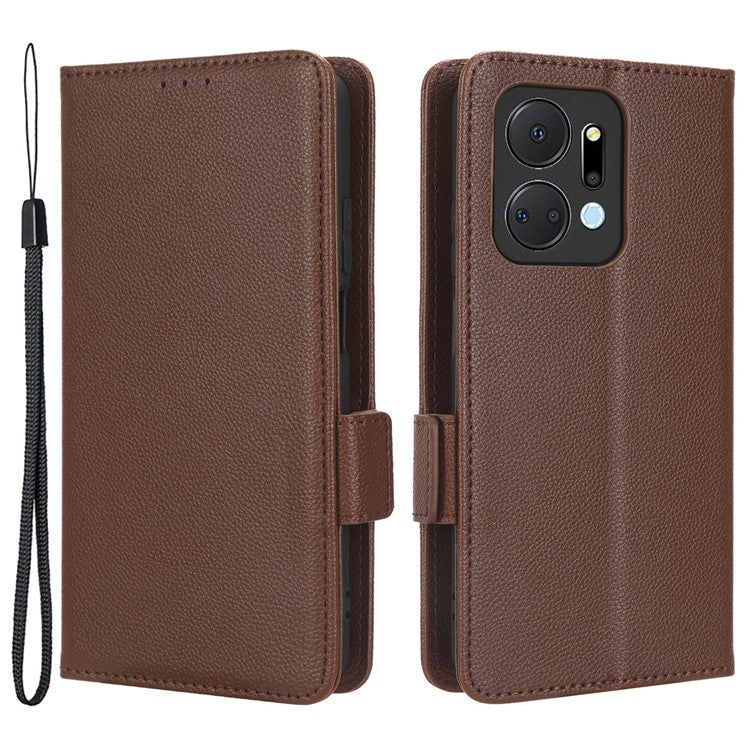 Leather Cell Phone Cover For Honor X7a 5G / Play7T 5G Wallet Stand Litchi Texture Shockproof Flip Phone Case - Brown