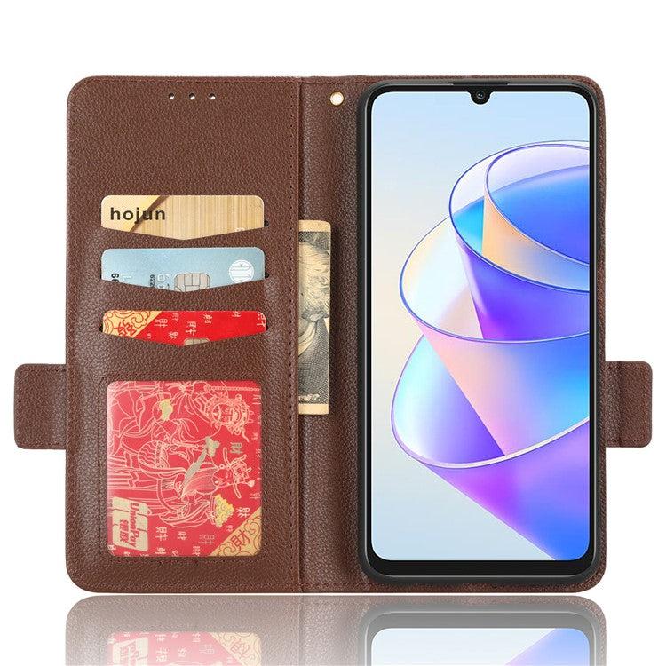 Leather Cell Phone Cover For Honor X7a 5G / Play7T 5G Wallet Stand Litchi Texture Shockproof Flip Phone Case - Brown