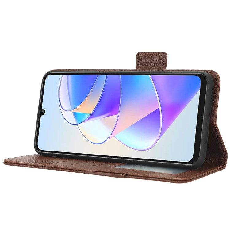 Leather Cell Phone Cover For Honor X7a 5G / Play7T 5G Wallet Stand Litchi Texture Shockproof Flip Phone Case - Brown
