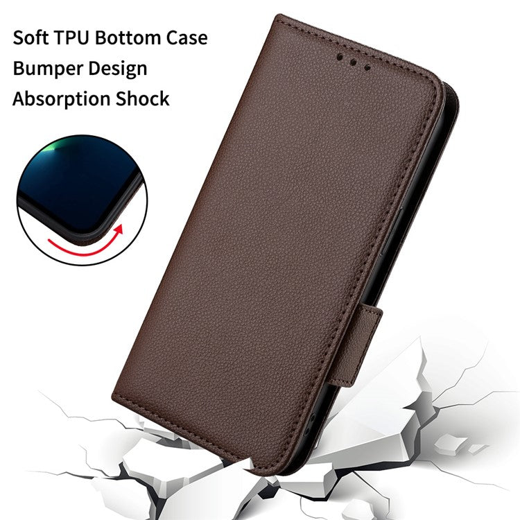 Leather Cell Phone Cover For Honor X7a 5G / Play7T 5G Wallet Stand Litchi Texture Shockproof Flip Phone Case - Brown