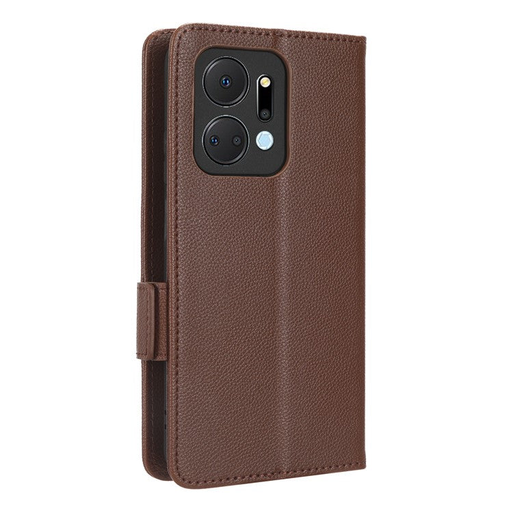 Leather Cell Phone Cover For Honor X7a 5G / Play7T 5G Wallet Stand Litchi Texture Shockproof Flip Phone Case - Brown