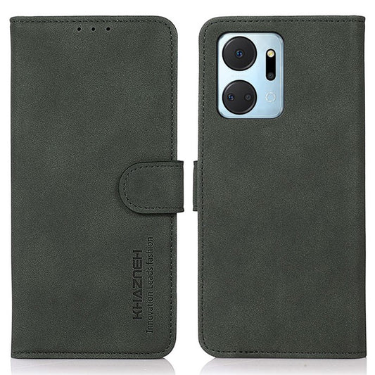 KHAZNEH For Honor X7a 5G Textured PU Leather Anti-drop Cover Cell Phone Wallet Case with Stand - Green