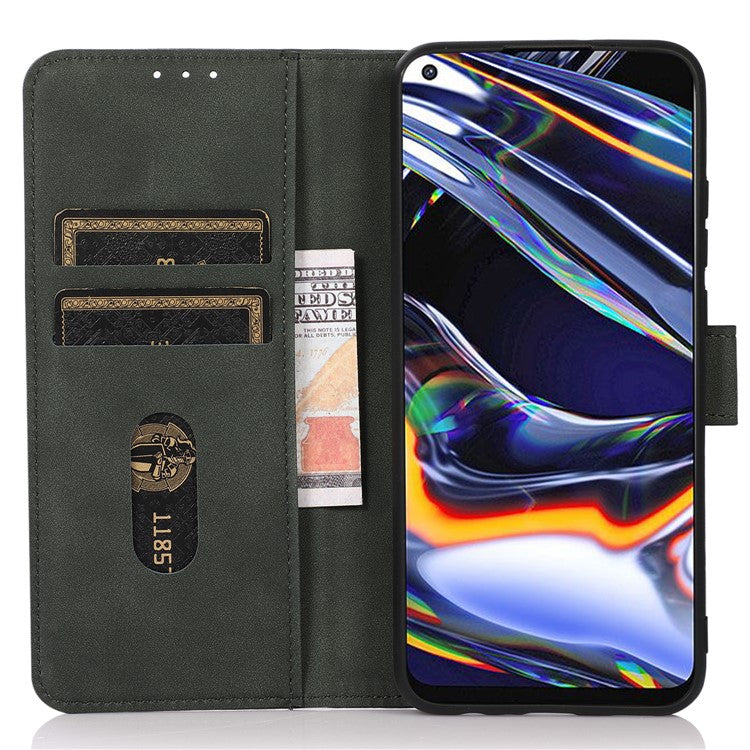 KHAZNEH For Honor X7a 5G Textured PU Leather Anti-drop Cover Cell Phone Wallet Case with Stand - Green