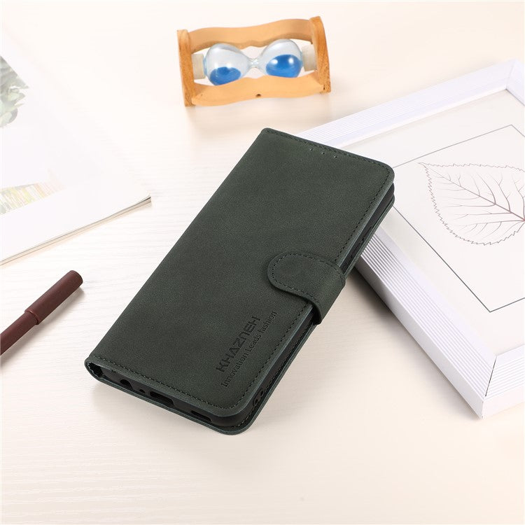 KHAZNEH For Honor X7a 5G Textured PU Leather Anti-drop Cover Cell Phone Wallet Case with Stand - Green