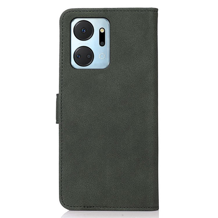 KHAZNEH For Honor X7a 5G Textured PU Leather Anti-drop Cover Cell Phone Wallet Case with Stand - Green