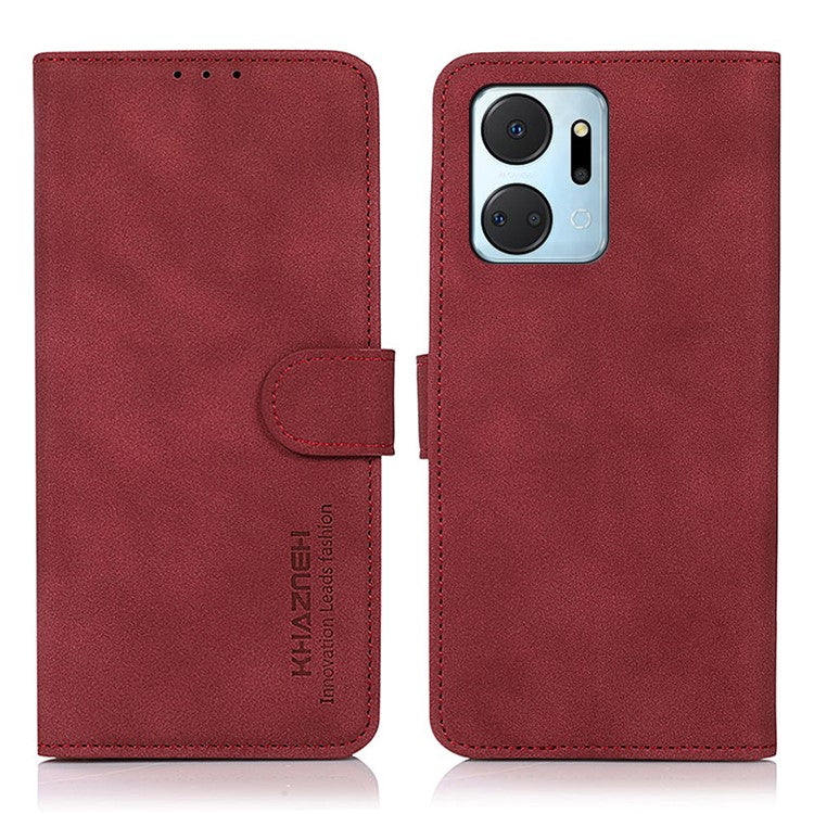 KHAZNEH For Honor X7a 5G Textured PU Leather Anti-drop Cover Cell Phone Wallet Case with Stand - Red