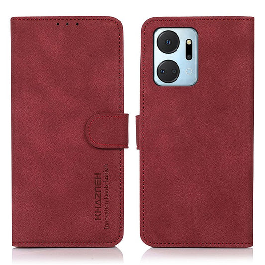 KHAZNEH For Honor X7a 5G Textured PU Leather Anti-drop Cover Cell Phone Wallet Case with Stand - Red